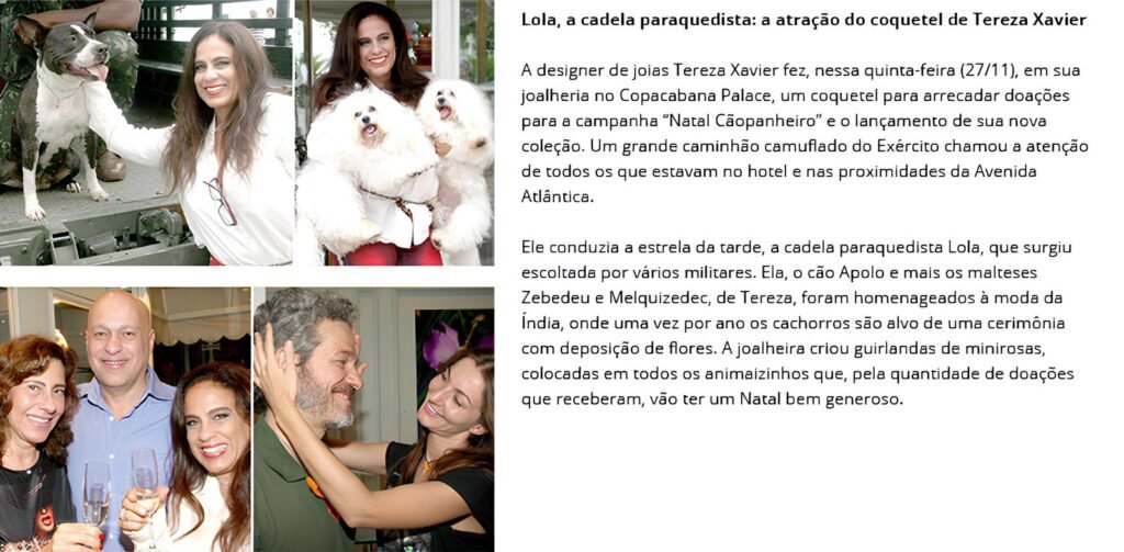 Lola, a cadela paraquedista a atração do cocktail de Tereza Xavier