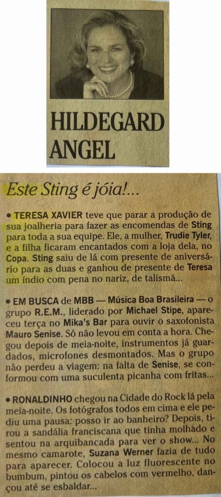 O Globo Este Sting é joias por Hildegard Angel 2001